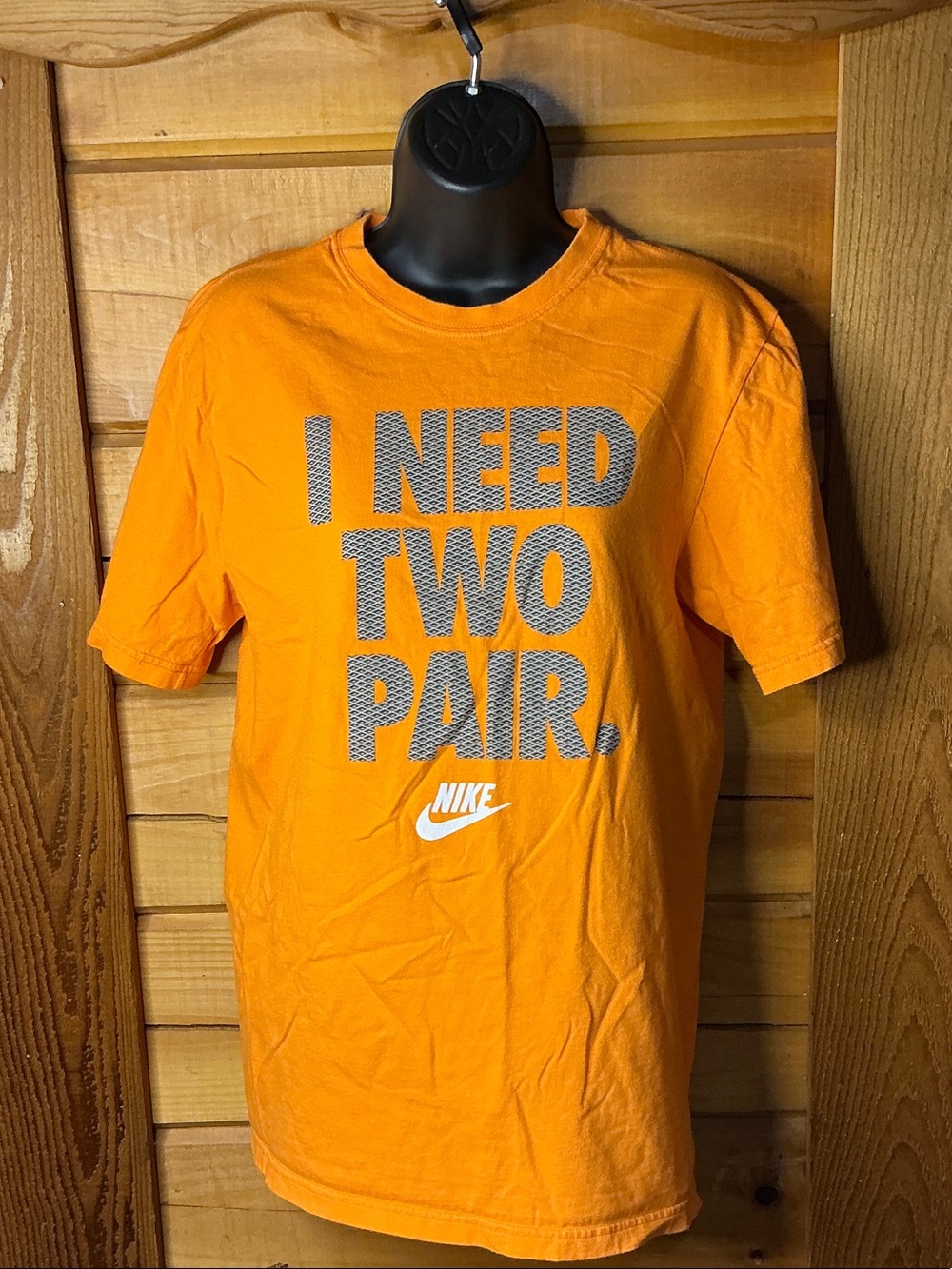 Vintage Nike Mens Medium Orange Blaze “I NeedTwo Pair” Graphic T-Shirt